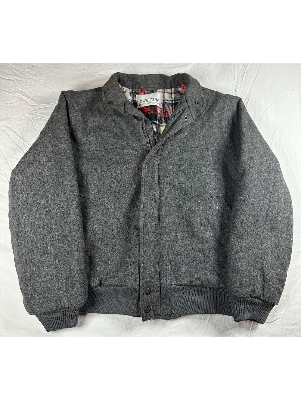🧥🔥 Pacific Trail Wool Blend Bomber Jacket Plaid Lining Gray L 🔥🧥